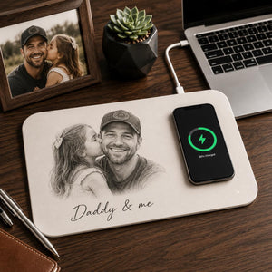 Personalized Fathers Day Gift Custom Photo Sketch Charging Pad, Custom Wireless Charger Pad For Husband Dad, Office Husband Desk Decor