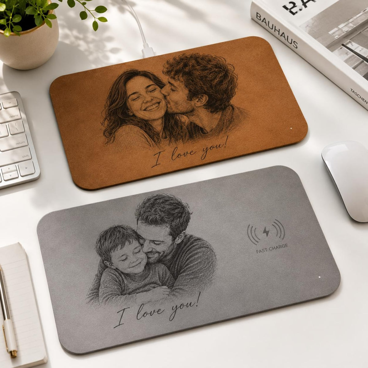 Personalized Fathers Day Gift Custom Photo Sketch Charging Pad, Custom Wireless Charger Pad For Husband Dad, Office Husband Desk Decor