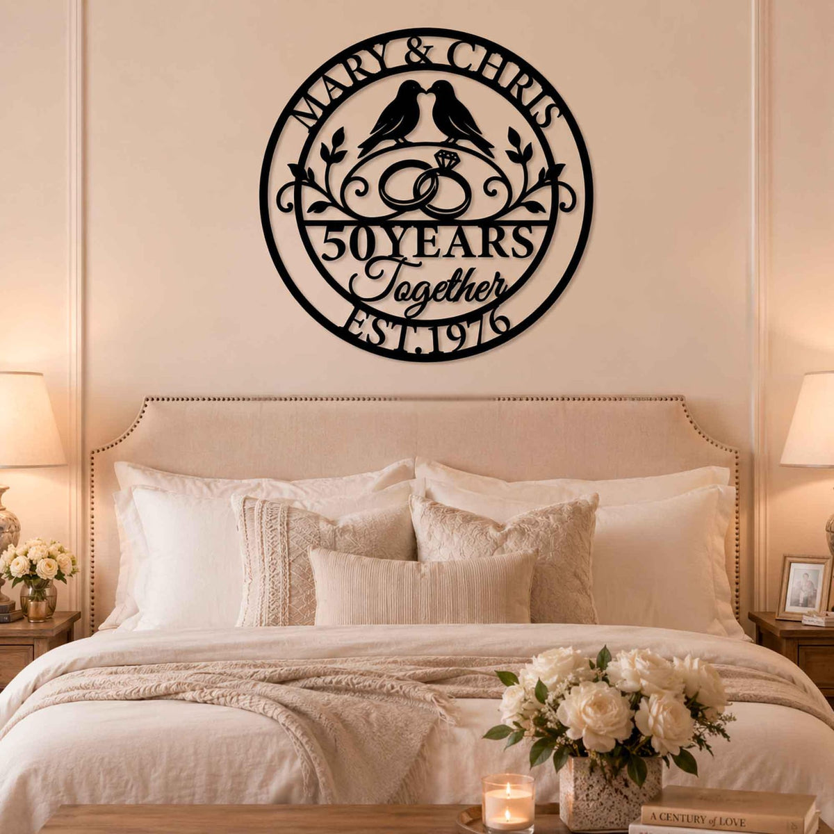 Personalized Anniversary Metal Sign, Custom Couple Names and Wedding Year Wall Art