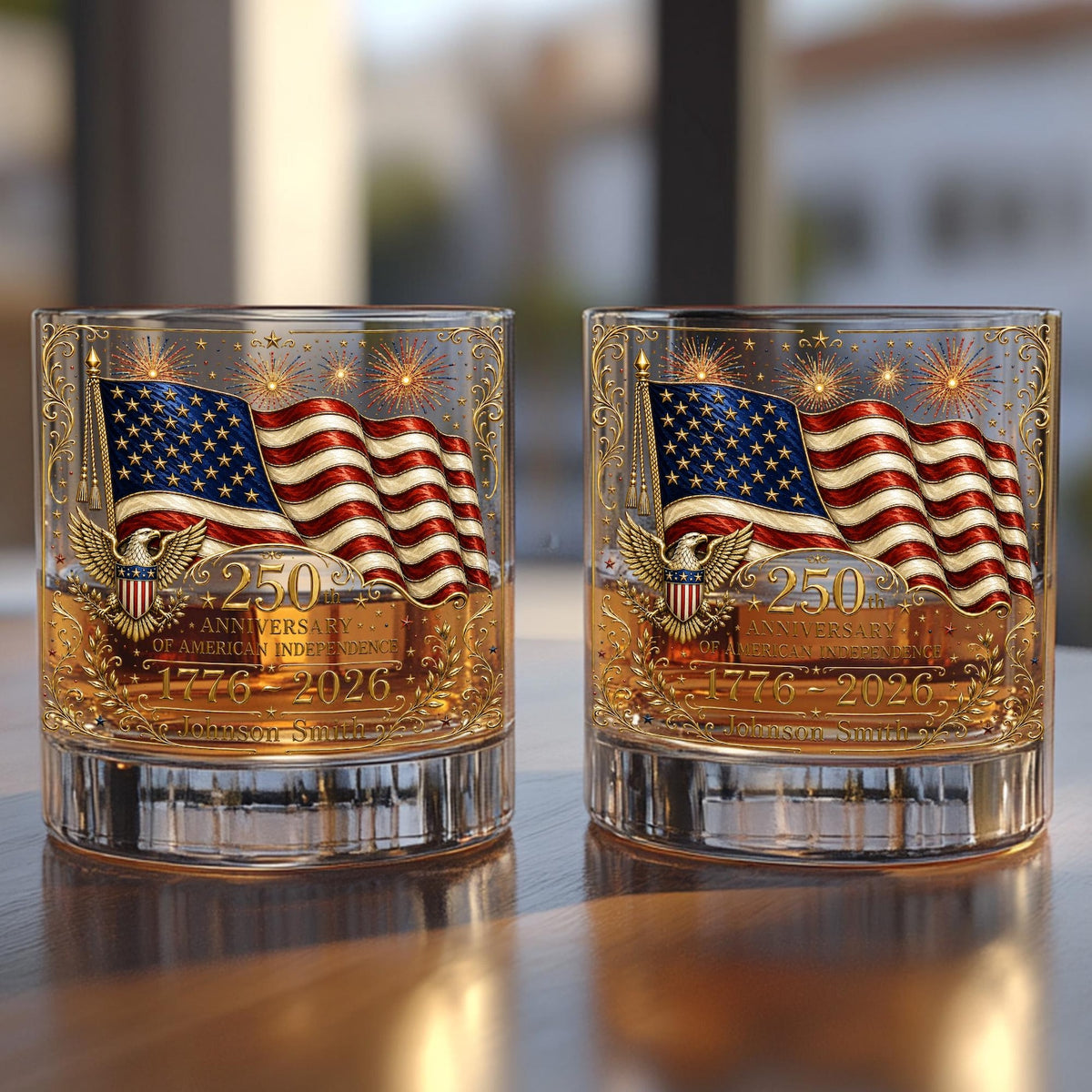 Personalized America 250 Whiskey Glass, USA 250th Anniversary Gift, Patriotic Bourbon Glass, Fourth of July Whiskey, Independence Day Glass