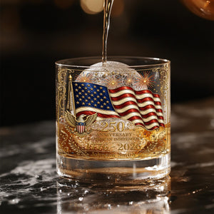 Personalized America 250 Whiskey Glass, USA 250th Anniversary Gift, Patriotic Bourbon Glass, Fourth of July Whiskey, Independence Day Glass