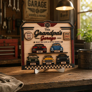Personalized Grandpa's Garage Wood Sign, Custom Kids Name Car Decor, Father's Day Gift for Grandpa, Garage Wall Art, Classic Car Lover Gift