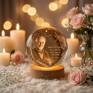 Personalized Photo Memorial Crystal Globe Lamp, Custom Remembrance Light, When You Miss Me Have No Fear Keepsake, Bereavement Gift