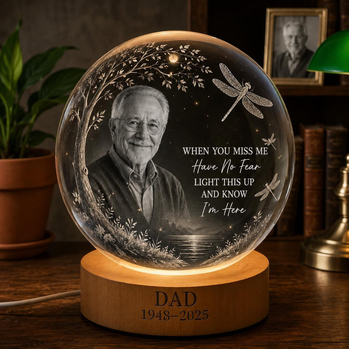 Personalized Photo Memorial Crystal Globe Lamp, Custom Remembrance Light, When You Miss Me Have No Fear Keepsake, Bereavement Gift