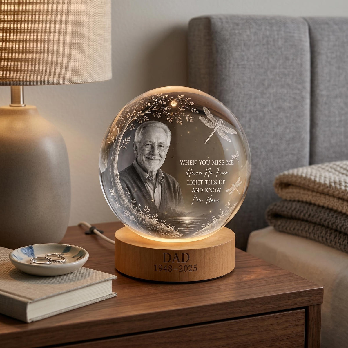 Personalized Photo Memorial Crystal Globe Lamp, Custom Remembrance Light, When You Miss Me Have No Fear Keepsake, Bereavement Gift