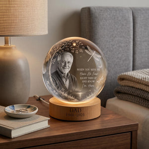 Personalized Photo Memorial Crystal Globe Lamp, Custom Remembrance Light, When You Miss Me Have No Fear Keepsake, Bereavement Gift