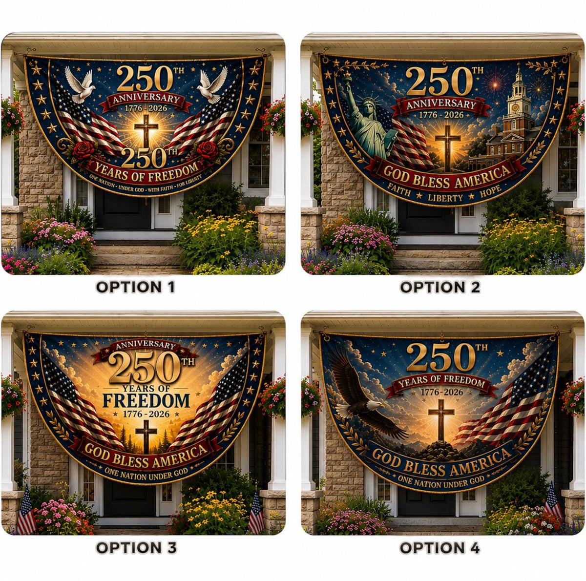USA 250th Anniversary Patriotic Bunting Banner, America 1776 2026 Semicircle Fence Flag, Christian Freedom Porch Decor, Fourth of July Decor
