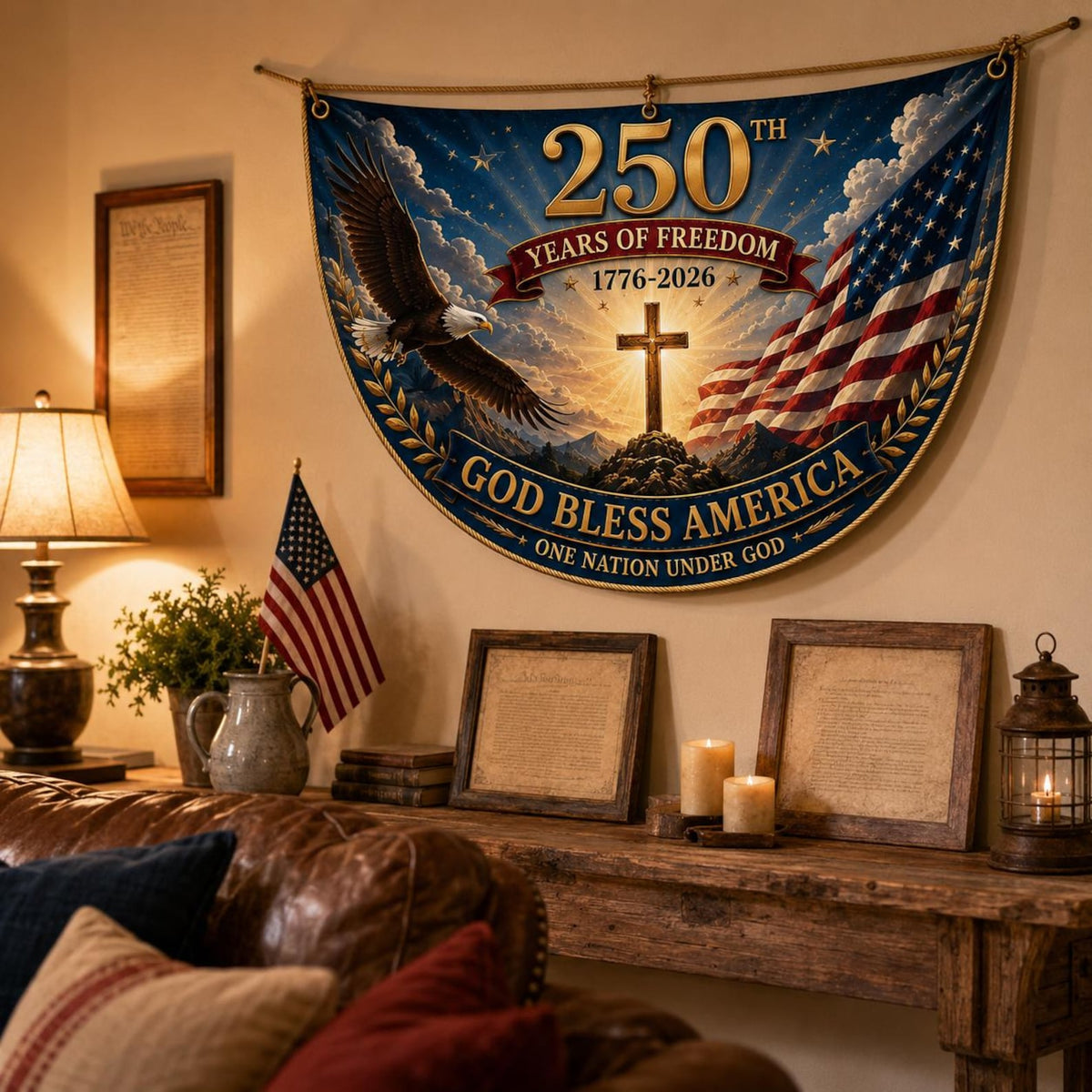 USA 250th Anniversary Patriotic Bunting Banner, America 1776 2026 Semicircle Fence Flag, Christian Freedom Porch Decor, Fourth of July Decor