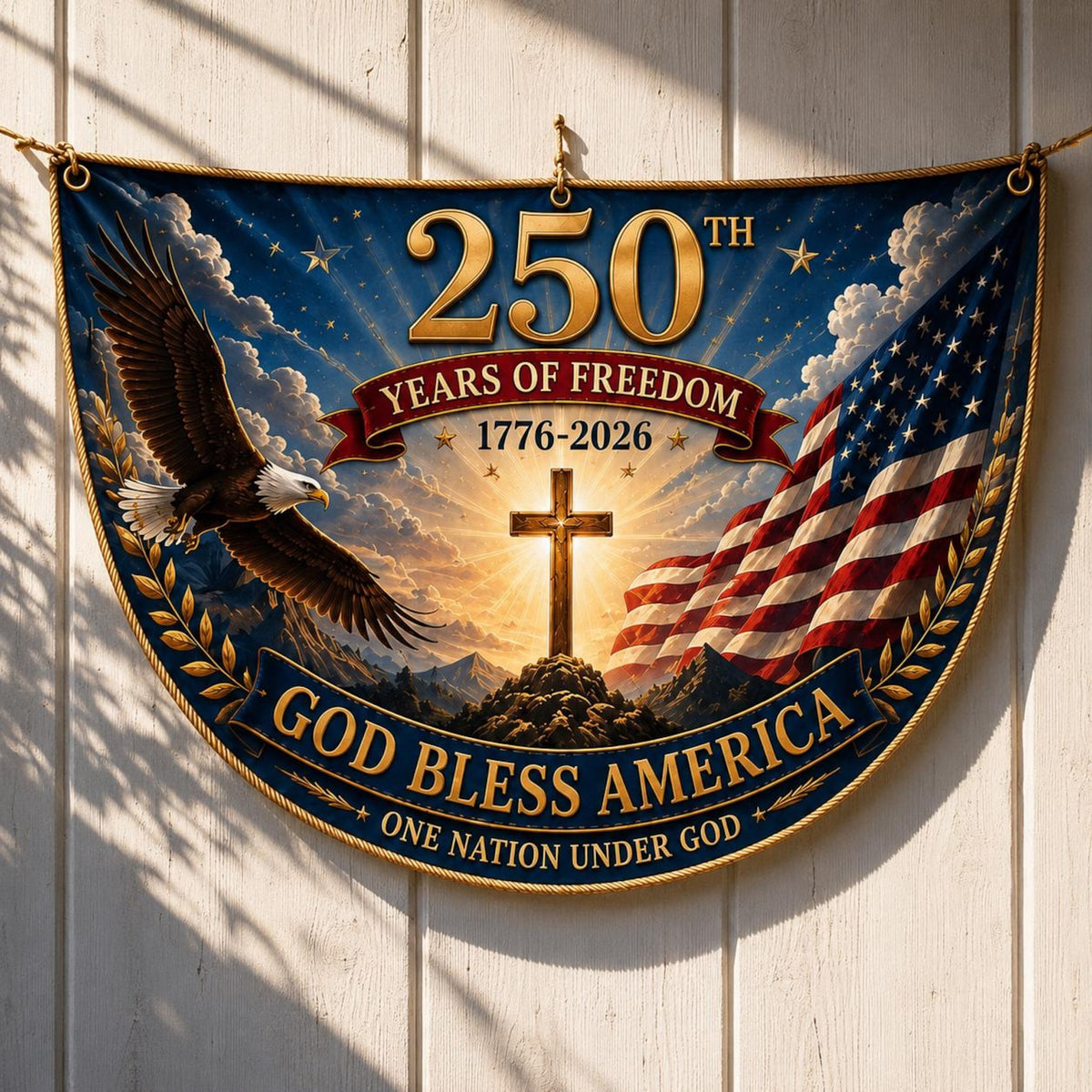 USA 250th Anniversary Patriotic Bunting Banner, America 1776 2026 Semicircle Fence Flag, Christian Freedom Porch Decor, Fourth of July Decor