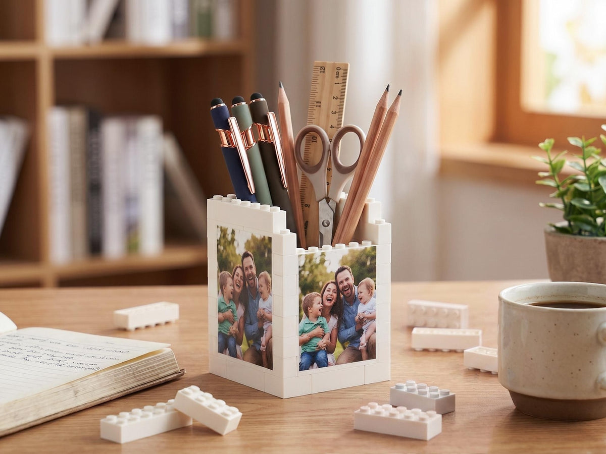 Custom Brick Pencil Pot Personalized Photo Desk Organizer for Dad, Father's day gift for dad grandpa