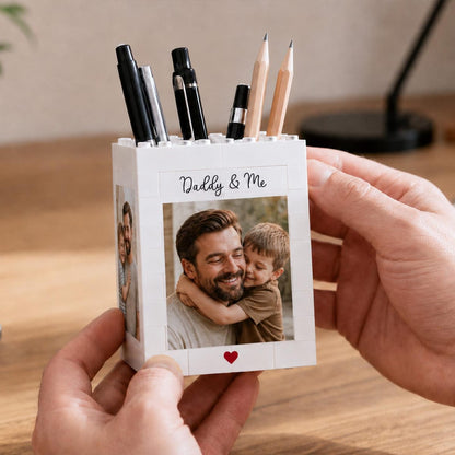 Custom Brick Pencil Pot Personalized Photo Desk Organizer for Dad, Father's day gift for dad grandpa