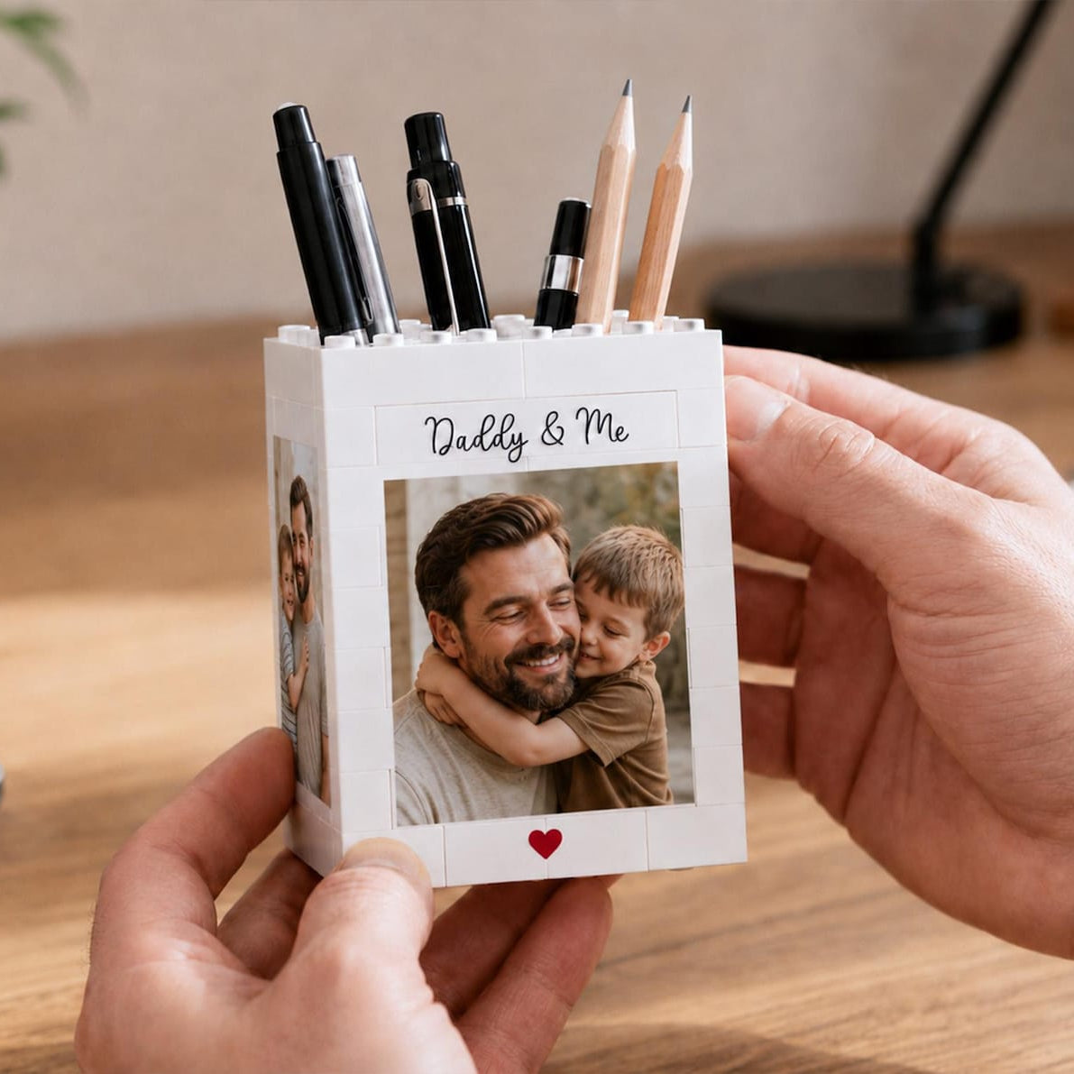 Custom Brick Pencil Pot Personalized Photo Desk Organizer for Dad, Father's day gift for dad grandpa