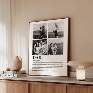 Dad Definition Canvas Wall Art With Custom Photo Collage, Fathers Day Nostalgic Poster