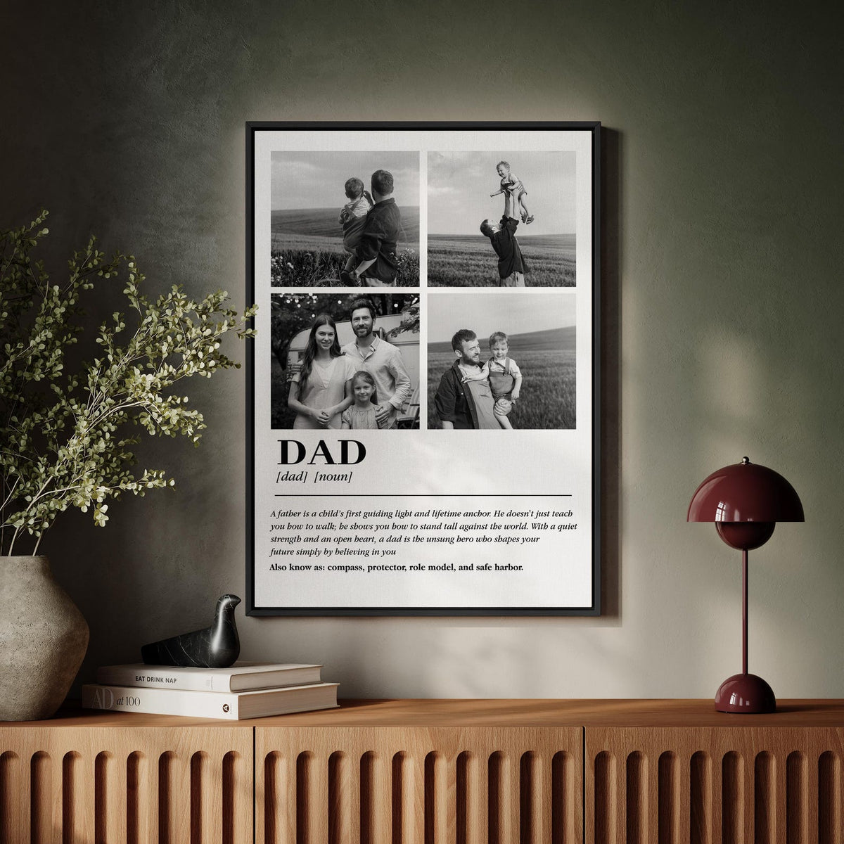 Dad Definition Canvas Wall Art With Custom Photo Collage, Fathers Day Nostalgic Poster