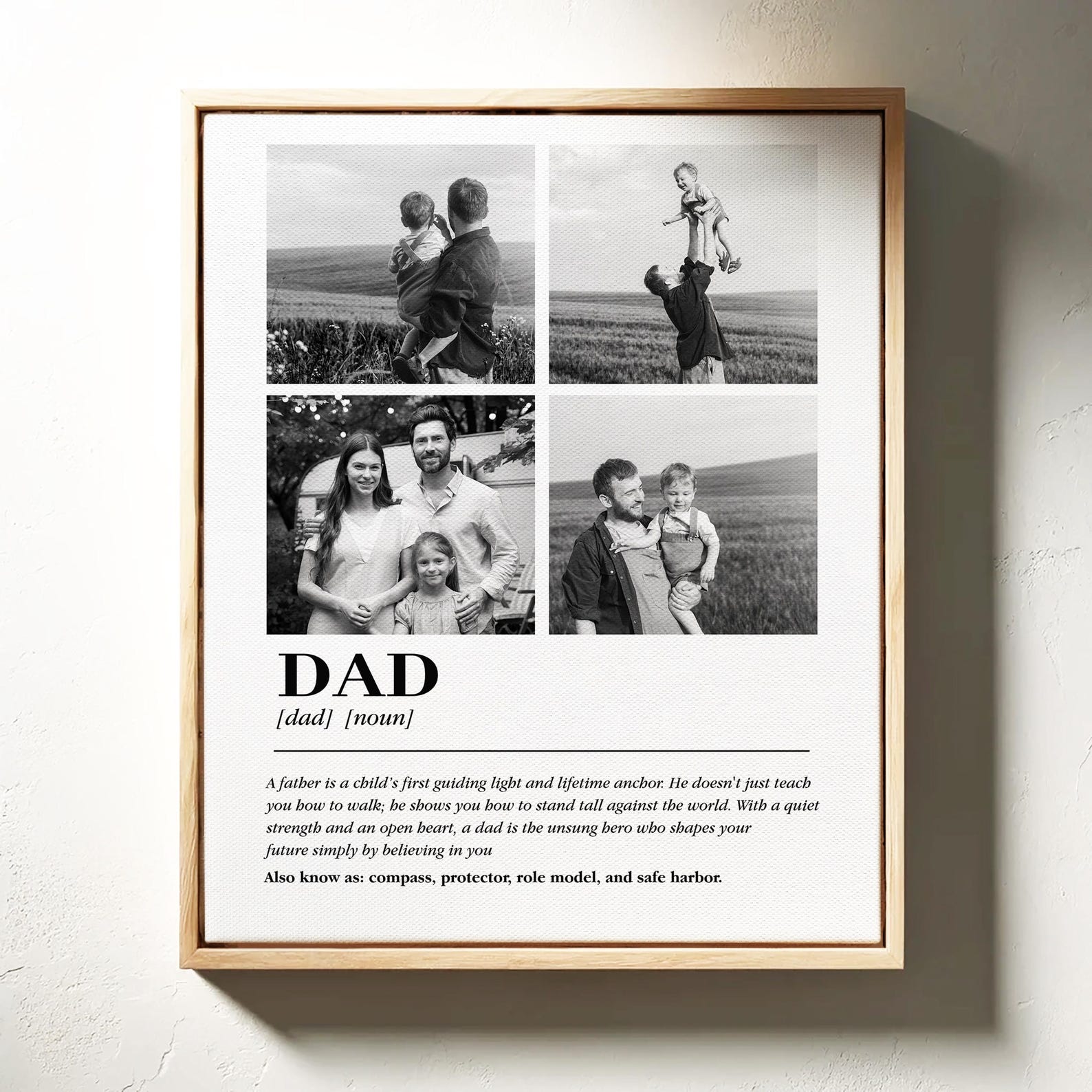 Dad Definition Canvas Wall Art With Custom Photo Collage, Fathers Day Nostalgic Poster