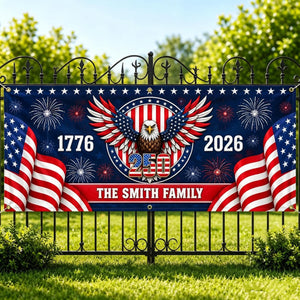 Custom USA 250th Anniversary Banner, Personalized Family Name Eagle Patriotic Decor, 1776-2026 Banner