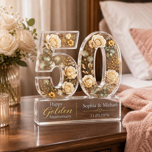 Personalized 50th Anniversary Gift for Parents, Custom Golden Wedding Acrylic Block, Grandparents Keepsake Sign, Mr & Mrs Romantic Gift