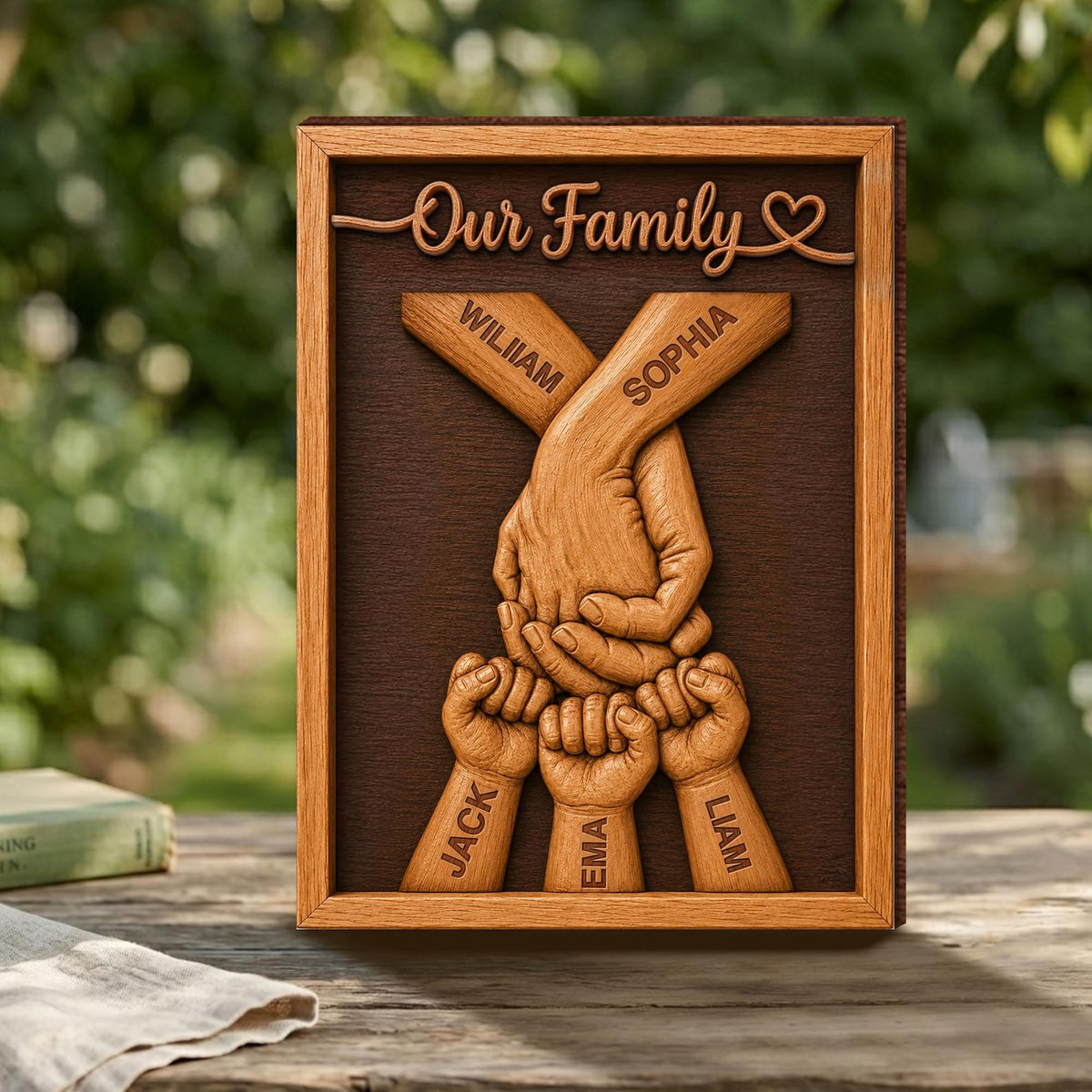 Personalized Family Wooden Plaque, Custom Kid's Name Wooden Sign, Fist Bump Family Wood Sign Anniversary, Father's Day Gift For Husband/Him