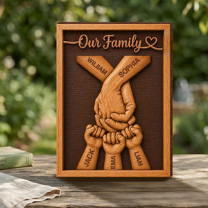 Personalized Family Wooden Plaque, Custom Kid's Name Wooden Sign, Fist Bump Family Wood Sign Anniversary, Father's Day Gift For Husband/Him