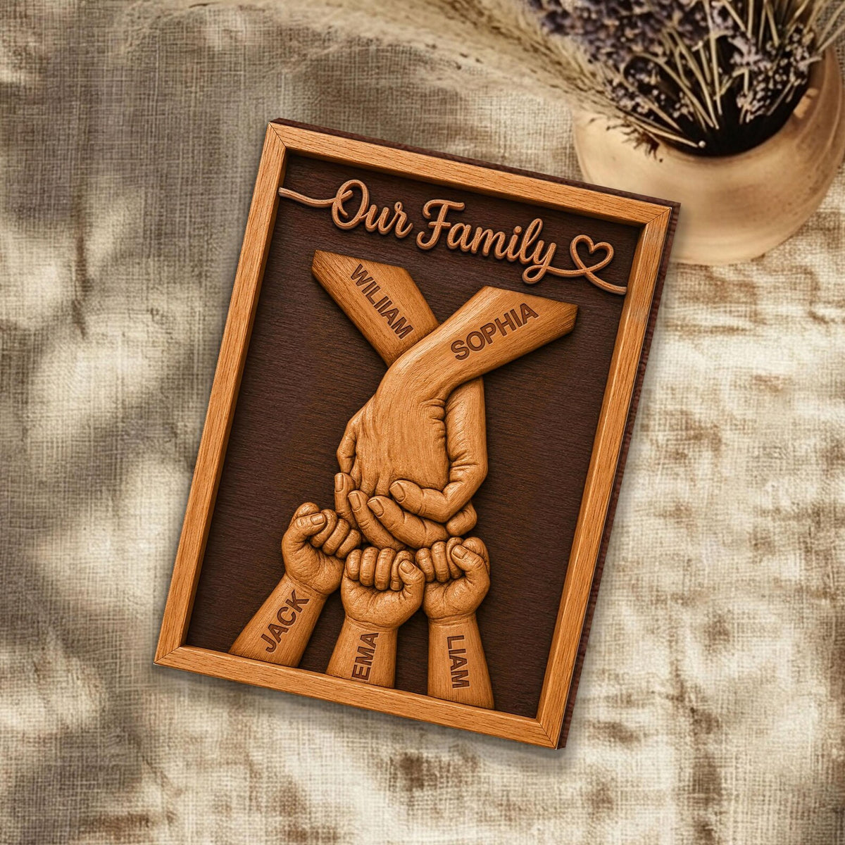 Personalized Family Wooden Plaque, Custom Kid's Name Wooden Sign, Fist Bump Family Wood Sign Anniversary, Father's Day Gift For Husband/Him