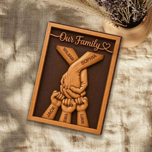 Personalized Family Wooden Plaque, Custom Kid's Name Wooden Sign, Fist Bump Family Wood Sign Anniversary, Father's Day Gift For Husband/Him