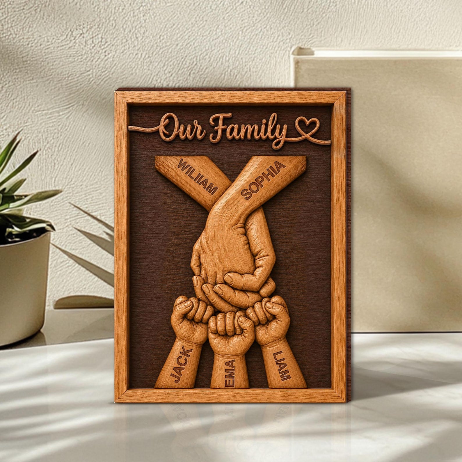 Personalized Family Wooden Plaque, Custom Kid's Name Wooden Sign, Fist Bump Family Wood Sign Anniversary, Father's Day Gift For Husband/Him