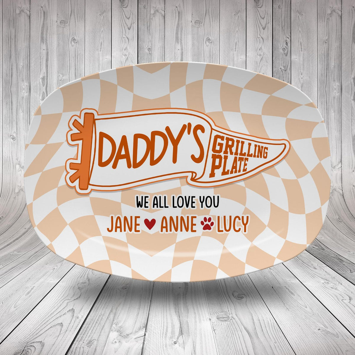 Custom Pennant Flag Dad Grilling Plate, Personalized BBQ Platter Father's Day Gift from Kids, Grandpa Gifts