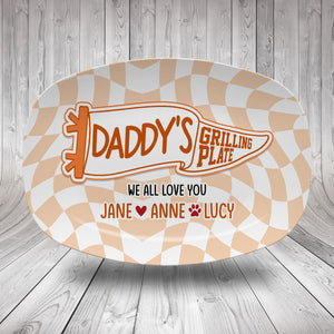 Custom Pennant Flag Dad Grilling Plate, Personalized BBQ Platter Father's Day Gift from Kids, Grandpa Gifts