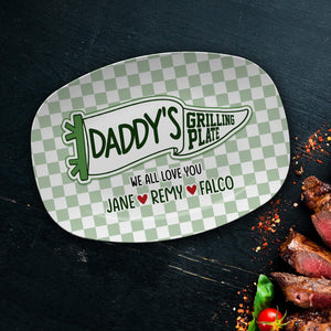 Custom Pennant Flag Dad Grilling Plate, Personalized BBQ Platter Father's Day Gift from Kids, Grandpa Gifts
