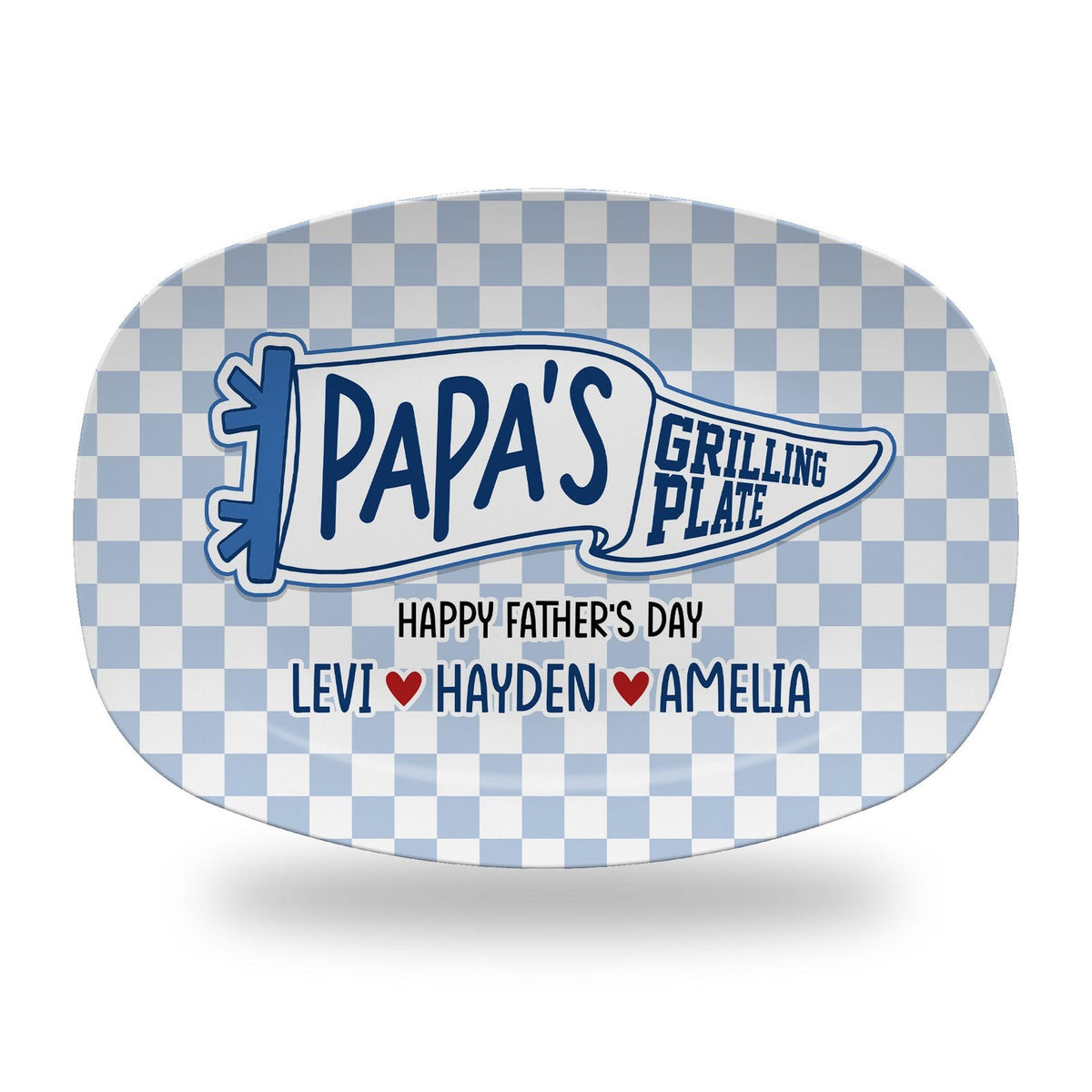 Custom Pennant Flag Dad Grilling Plate, Personalized BBQ Platter Father's Day Gift from Kids, Grandpa Gifts