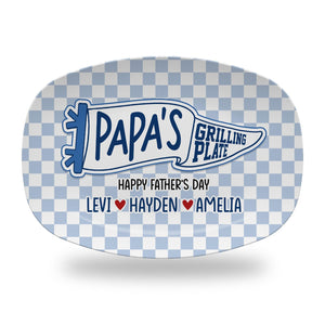 Custom Pennant Flag Dad Grilling Plate, Personalized BBQ Platter Father's Day Gift from Kids, Grandpa Gifts