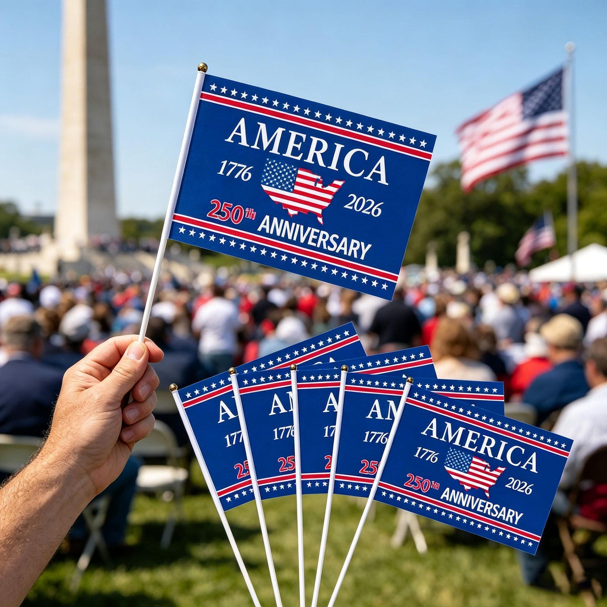 US 250th Anniversary Handheld Flags, Patriotic Souvenir Waving Flags USA Patriotic Handheld Flags for 4th of July Outside Decorations