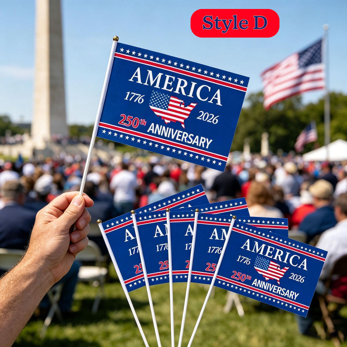 US 250th Anniversary Handheld Flags, Patriotic Souvenir Waving Flags USA Patriotic Handheld Flags for 4th of July Outside Decorations