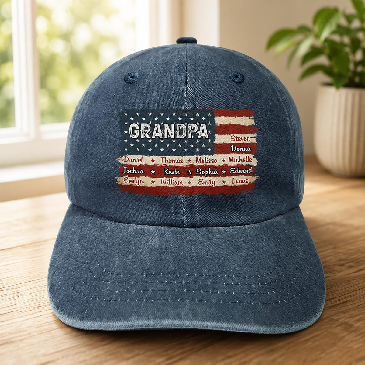 Personalized Grandpa Hat With Grandkids Names, Custom American Flag Cap, Father's Day Gift For Grandpa, Grandpa Birthday Gift, Papa Hat