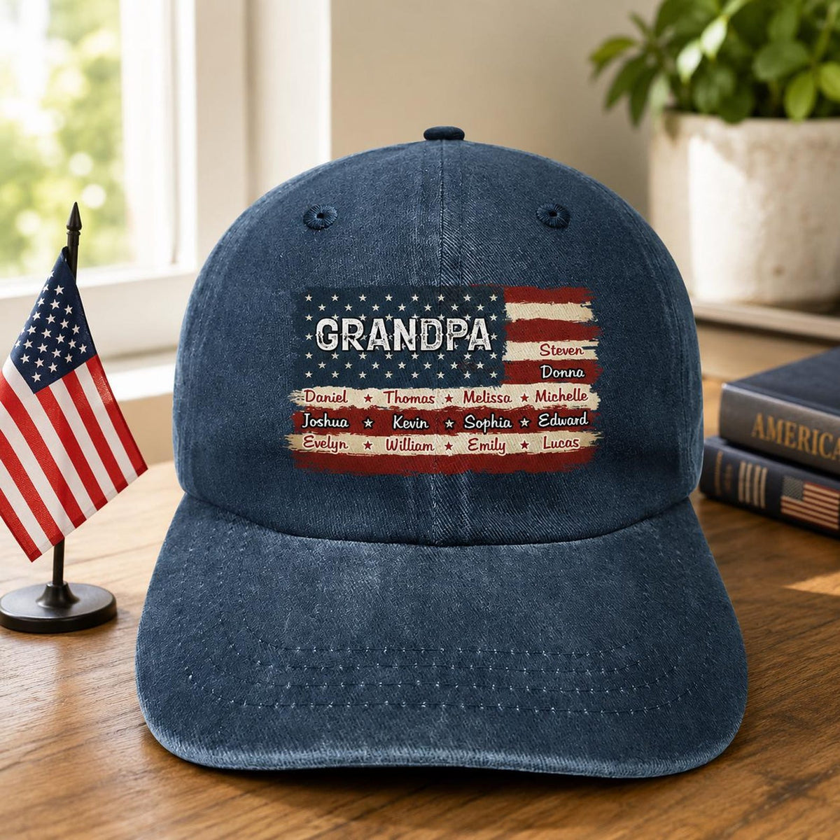 Personalized Grandpa Hat With Grandkids Names, Custom American Flag Cap, Father's Day Gift For Grandpa, Grandpa Birthday Gift, Papa Hat