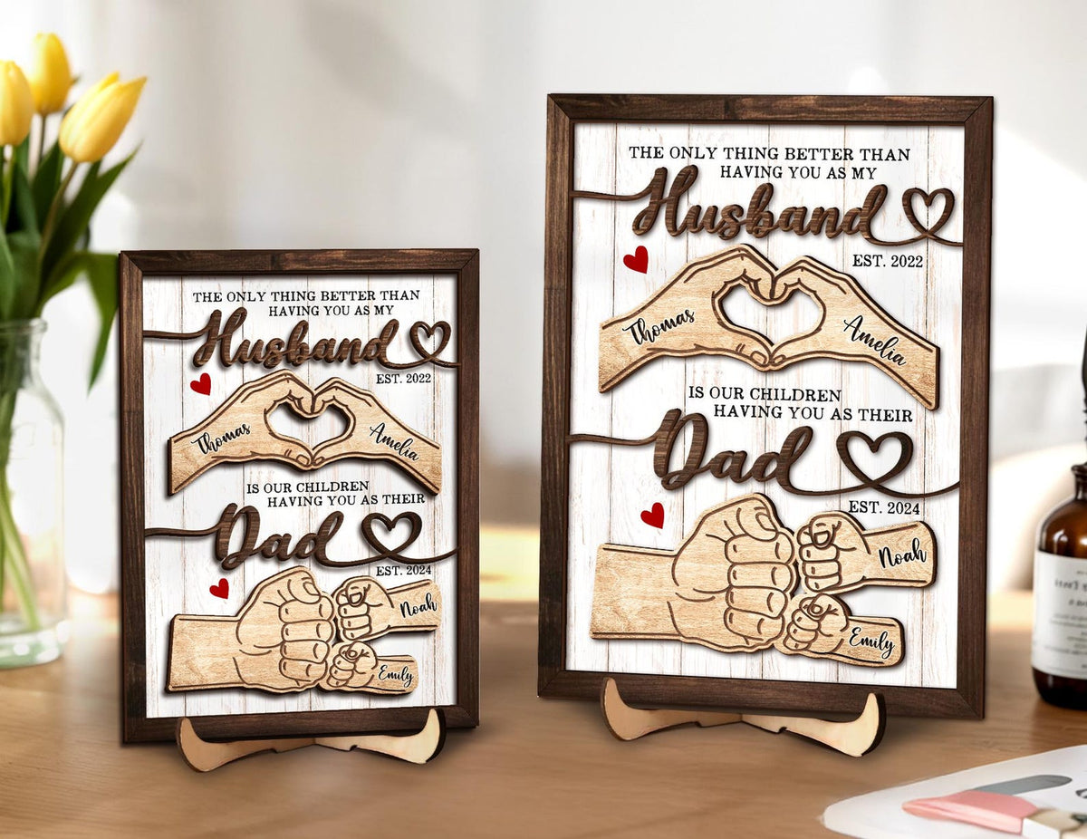 Father's Day Gifts For Dad, Custom Fist Bump Sign Gift for Husband, Dad Sign with Kids Names