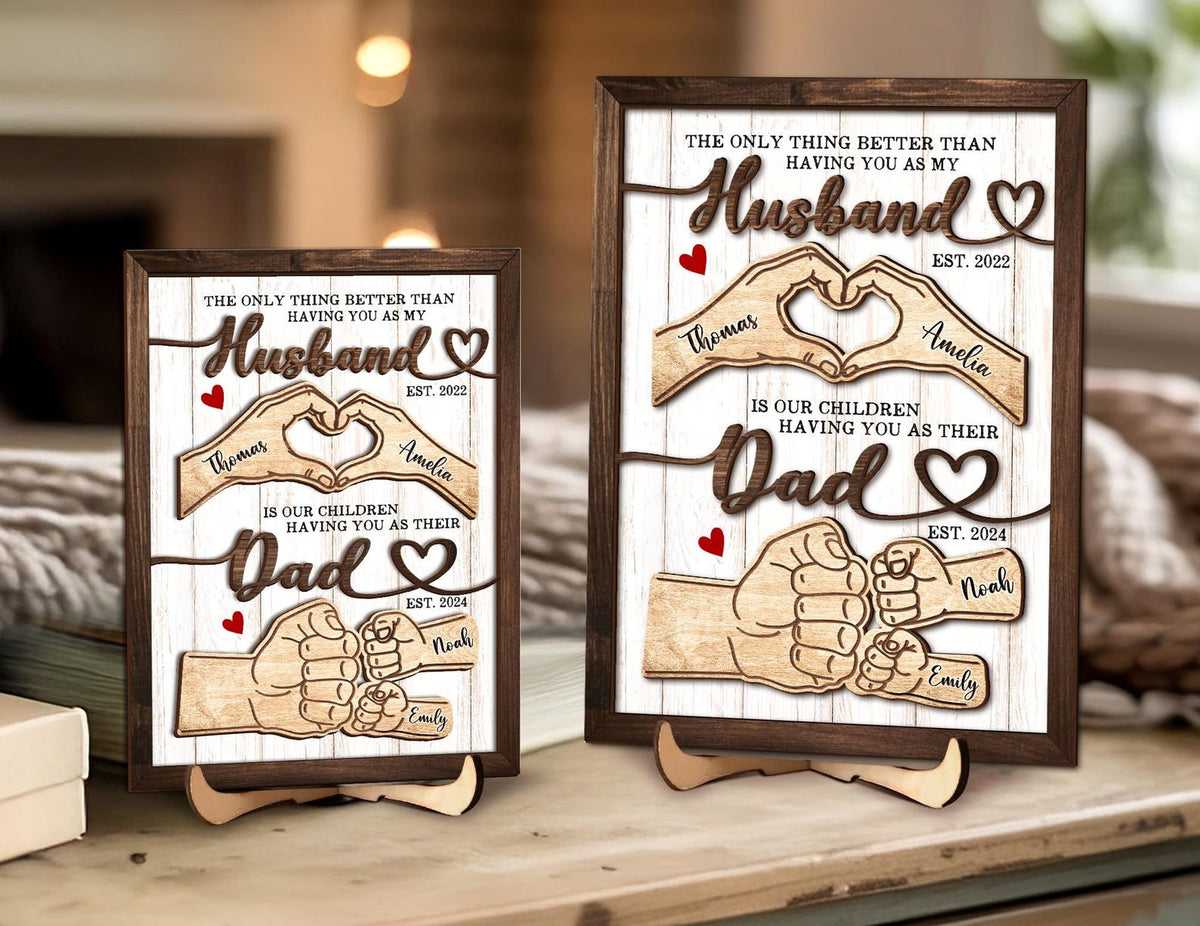 Father's Day Gifts For Dad, Custom Fist Bump Sign Gift for Husband, Dad Sign with Kids Names