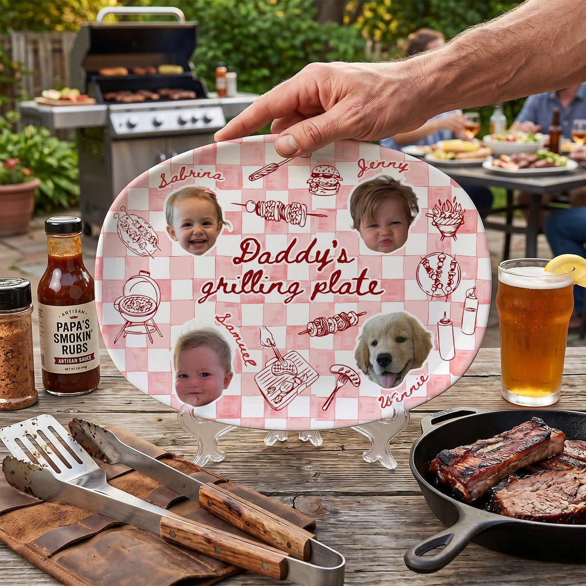 Personalized Photo Dad's Grilling Plate, Custom Baby Face Grill Platter, Father s Day Gift for Dad