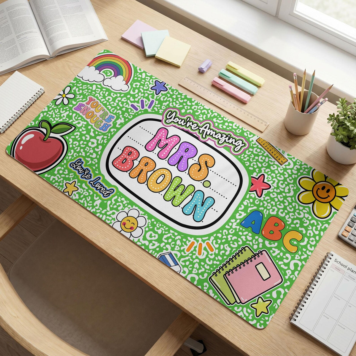 Custom Teacher Composition Book Desk Mat, Custom Teacher Mouse Pad, Back To School, Teacher Appreciation Gift from Student, End of Year Gift
