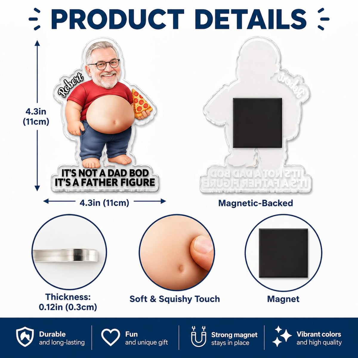 Custom Photo Poke Dad Bod Belly, Personalized Squishy Acrylic Fridge Magnet, Funny Face Gift For Dad Bod, Father's Day Gift For Husband