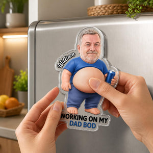 Custom Photo Poke Dad Bod Belly, Personalized Squishy Acrylic Fridge Magnet, Funny Face Gift For Dad Bod, Father's Day Gift For Husband