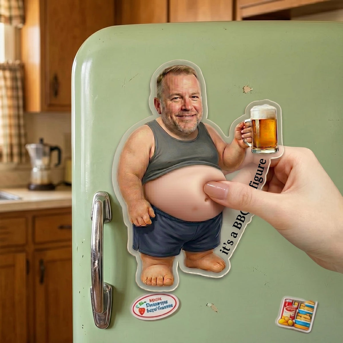 Personalized Funny Dad s Grilling Face Squishy Belly Fridge Magnet, Father's Day Gift For Husband, Custom Dad Photo Squeeze Magnet, Kitchen