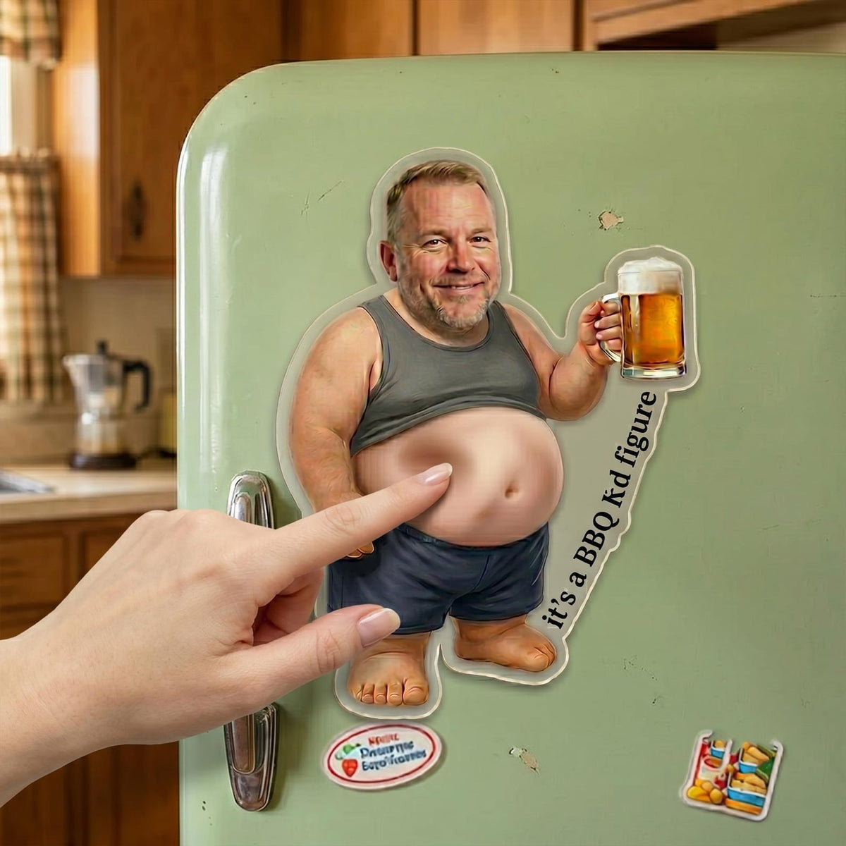 Personalized Funny Dad s Grilling Face Squishy Belly Fridge Magnet, Father's Day Gift For Husband, Custom Dad Photo Squeeze Magnet, Kitchen