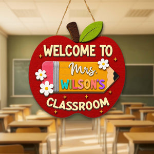 Personalized Apple Teacher Name Door Sign, Custom Welcome Door Hanger, Back to School 3D Wooden Classroom Decor, Teacher Appreciation Gifts