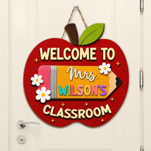 Personalized Apple Teacher Name Door Sign, Custom Welcome Door Hanger, Back to School 3D Wooden Classroom Decor, Teacher Appreciation Gifts