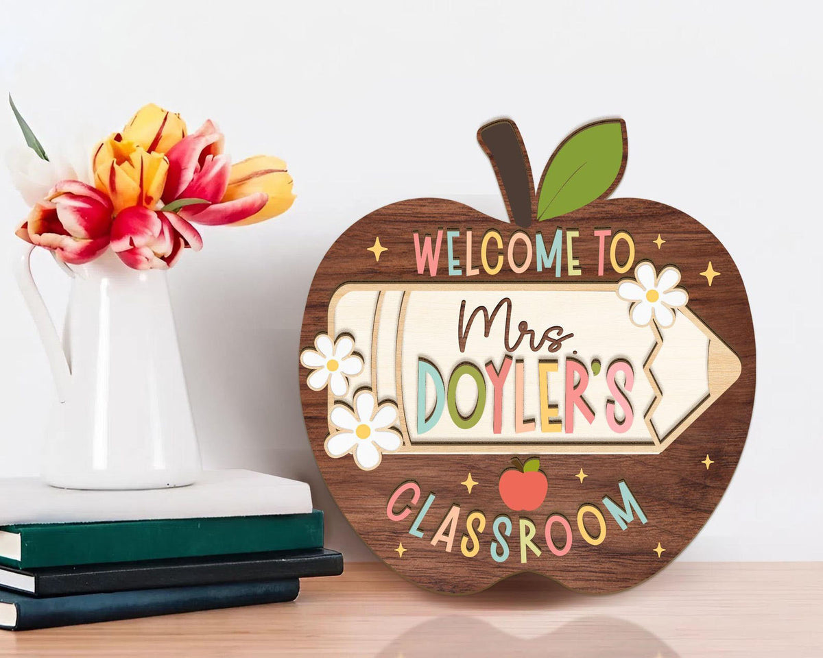 Personalized Apple Teacher Name Door Sign, 3D Welcome Door Hanger, Back to School Classroom Decor, Teacher Appreciation Gifts, Teacher Gift