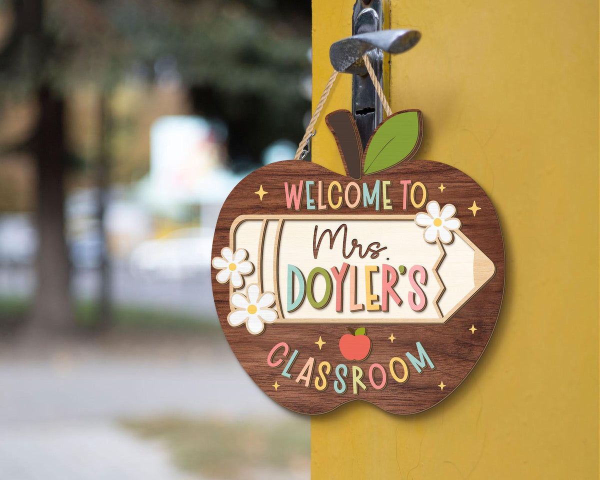 Personalized Apple Teacher Name Door Sign, 3D Welcome Door Hanger, Back to School Classroom Decor, Teacher Appreciation Gifts, Teacher Gift