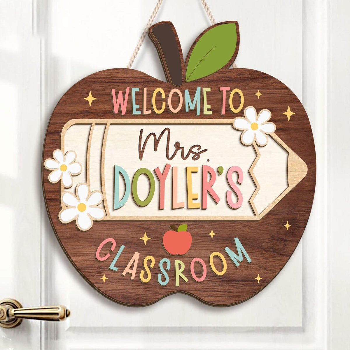 Personalized Apple Teacher Name Door Sign, 3D Welcome Door Hanger, Back to School Classroom Decor, Teacher Appreciation Gifts, Teacher Gift