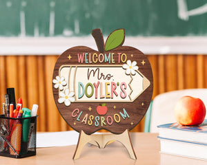Personalized Apple Teacher Name Door Sign, 3D Welcome Door Hanger, Back to School Classroom Decor, Teacher Appreciation Gifts, Teacher Gift
