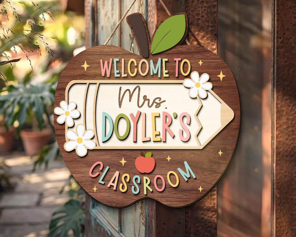 Personalized Apple Teacher Name Door Sign, 3D Welcome Door Hanger, Back to School Classroom Decor, Teacher Appreciation Gifts, Teacher Gift